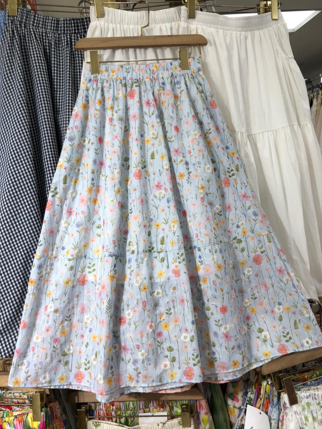 

Милая розовая юбка с вышитыми цветами, женская в стиле Хепберн, с карманами и высокой талией, пышная, универсальная, А-образная юбка-зонтик, средняя и длинная юбка one size fits all