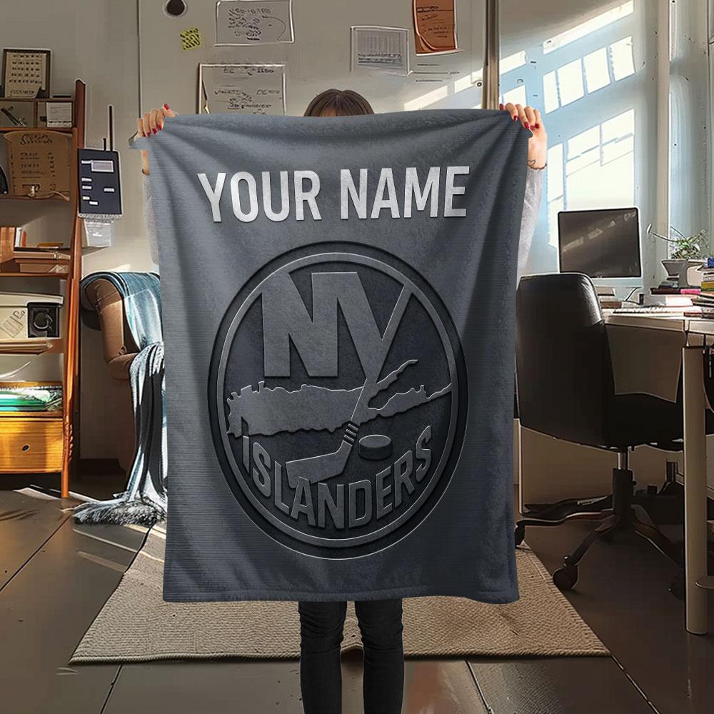 Custom Name,New York Islanders Printed Flannel Blanket, Soft Throw for Bedroom Sofa, Washable, Christmas Present, Great Gift.