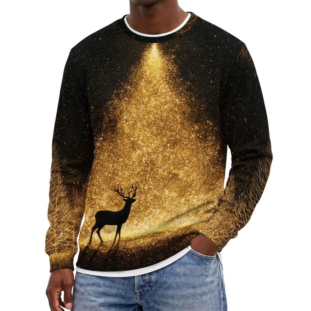 Men's Christmas Neck Pullover Sweatshirt - Hoodless Long Sleeve Holiday Top