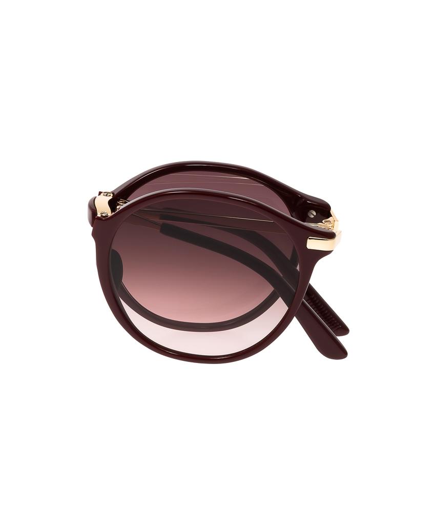 Heonteoaiweeo [Unisex] Round Folding Sunglasses - Burgundy Htc34