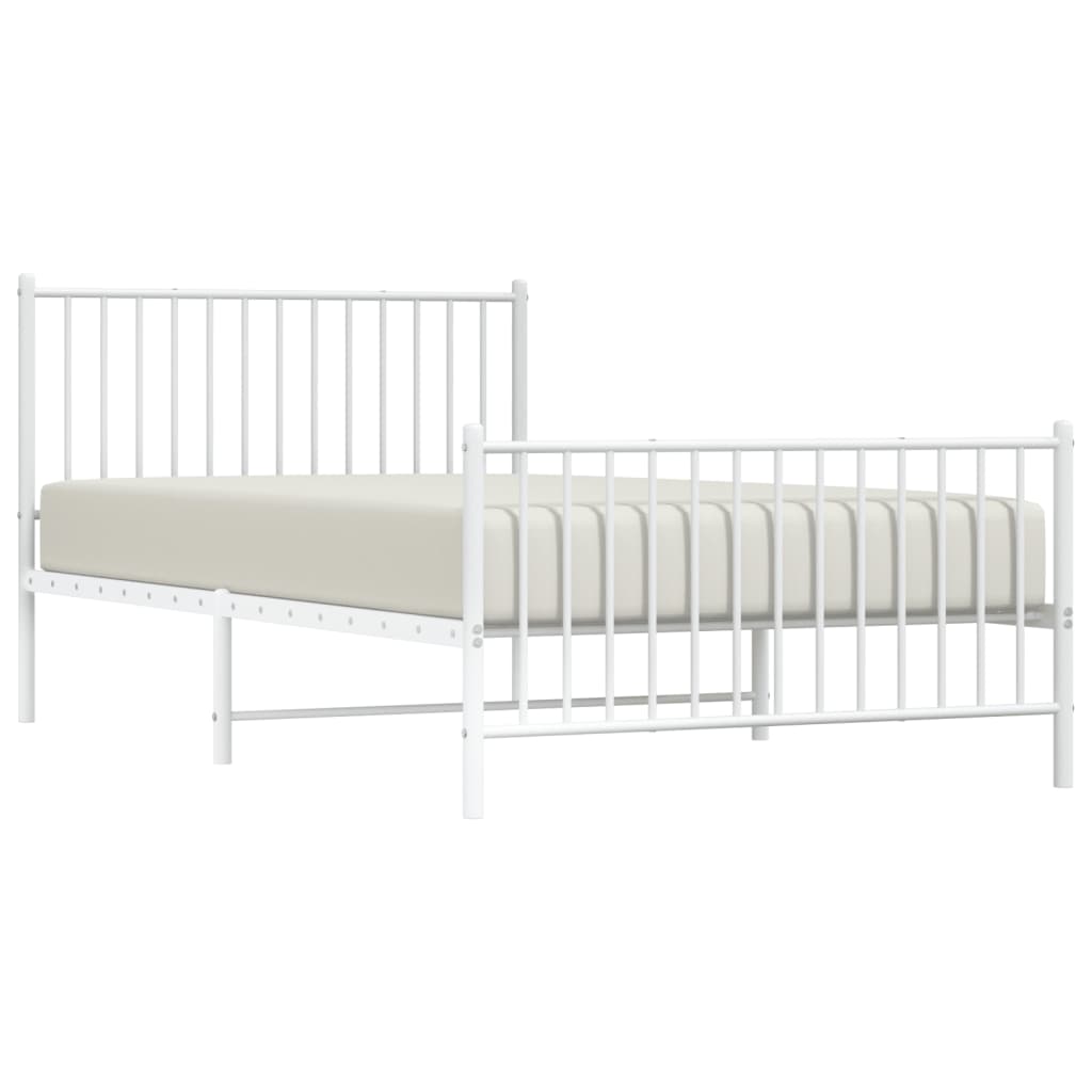 Metal Bed Frame with Headboard and Footboard White 107 x 203 cm
