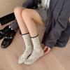 Autumn and Winter Socks for Women, Diamond-shaped Bow Piles of Socks, Versatile and Trendy, School-style Striped for Women