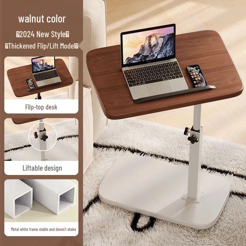 Reversible Bedside Table with Liftable Side, Sofa & Coffee Table, Bedroom & Living Room Computer Desk, All-in-One Table