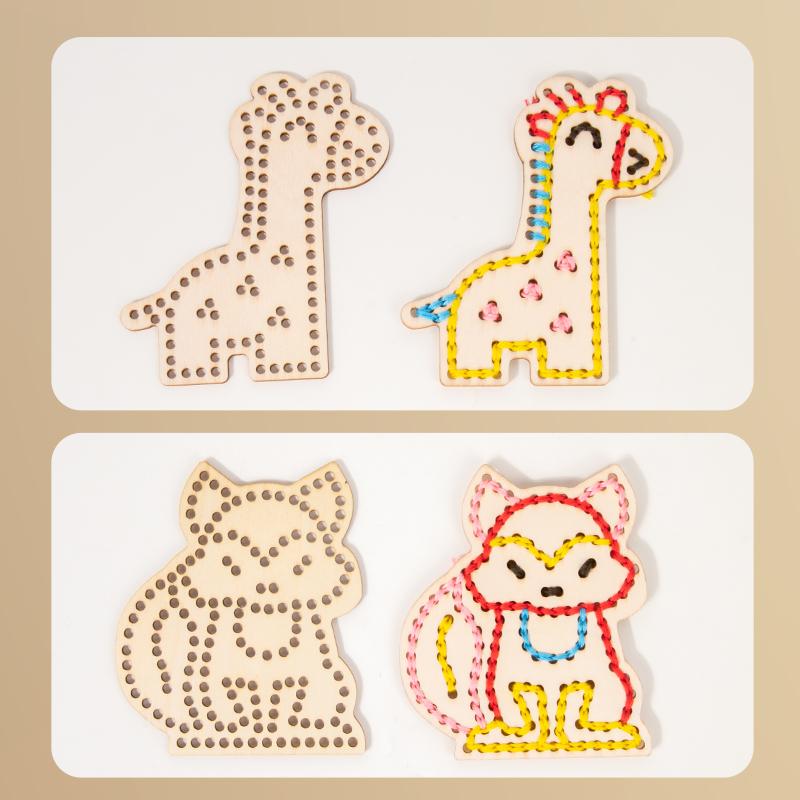 Wooden Montessori Teaching Aid Animals Wearing Rope Games Children's Early Education Thinking Training Board Educational Toys