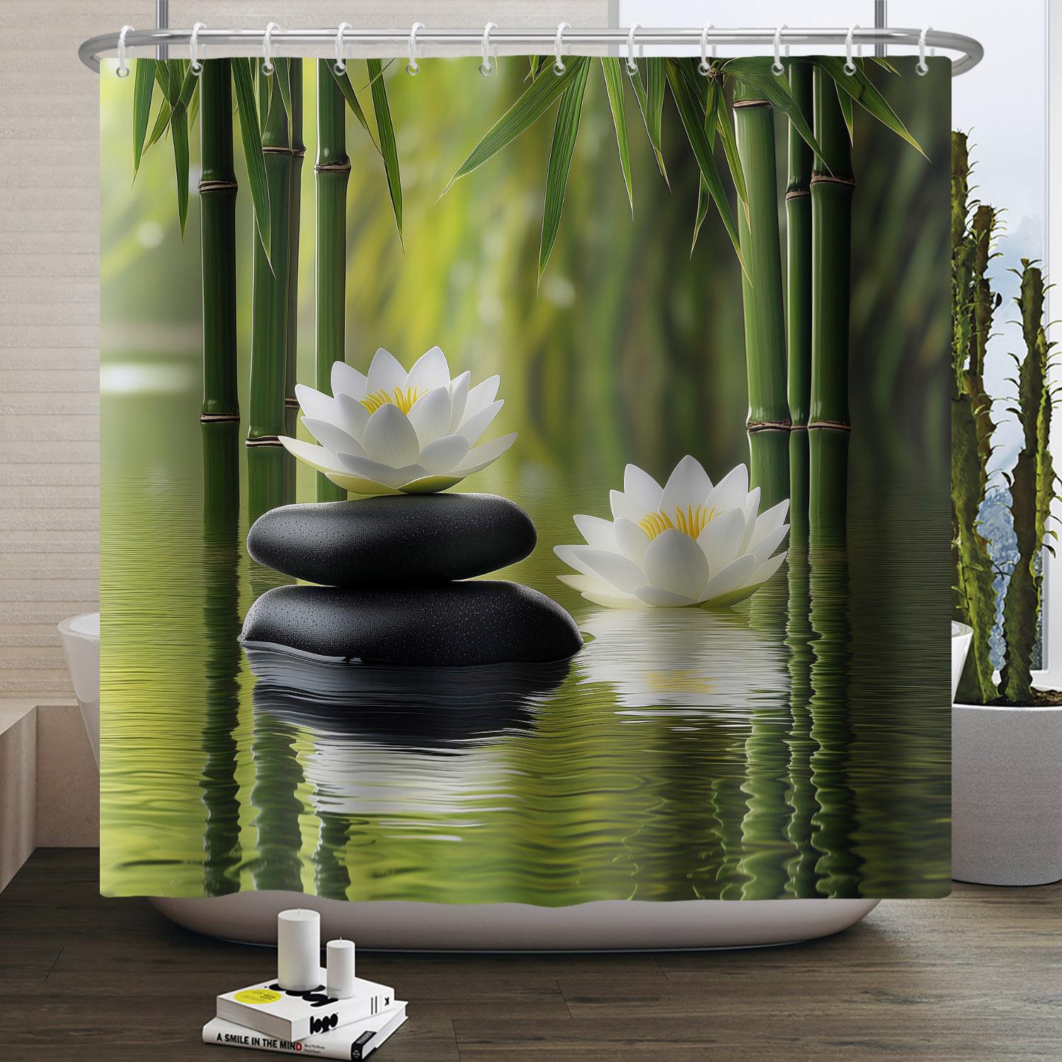 

Meditation Theme Bathroom Shower Curtains Bamboo Stone Candle Crystal Bathroom Waterproof Curtain With Hooks Polyester Curtains W90cm x H180cm
