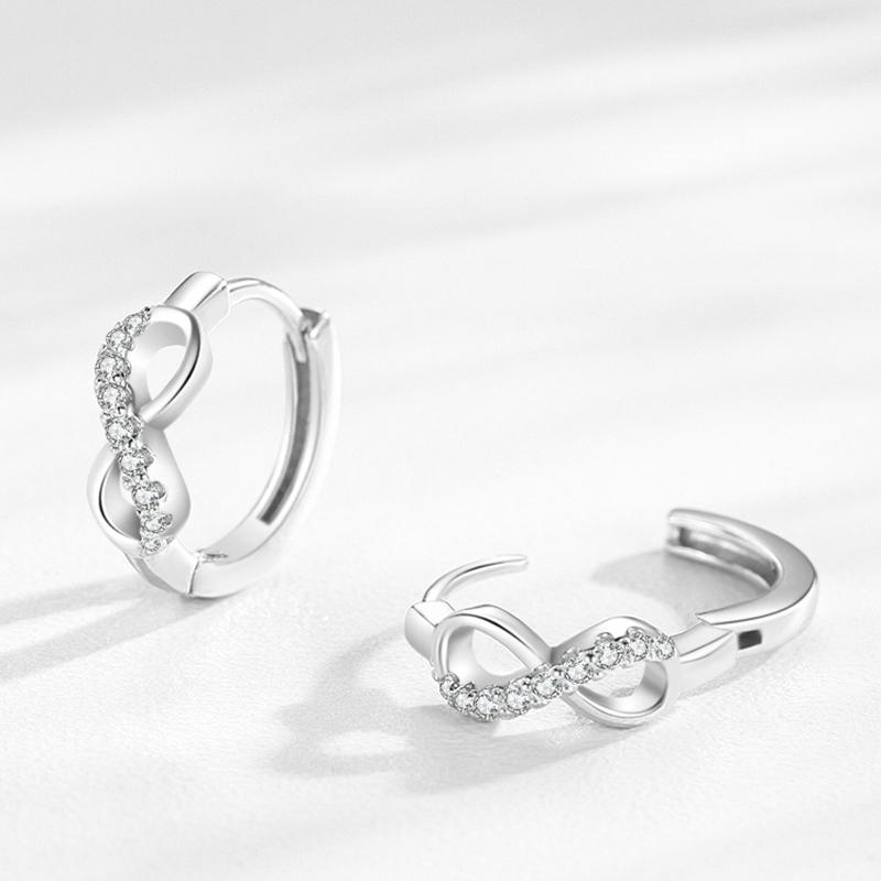 Ailmay 925 Sterling Silver Romantic Infinite Love CZ Hoop Earrings Fashion Ear Buckles for Women Girls Party Accessories Jewelry