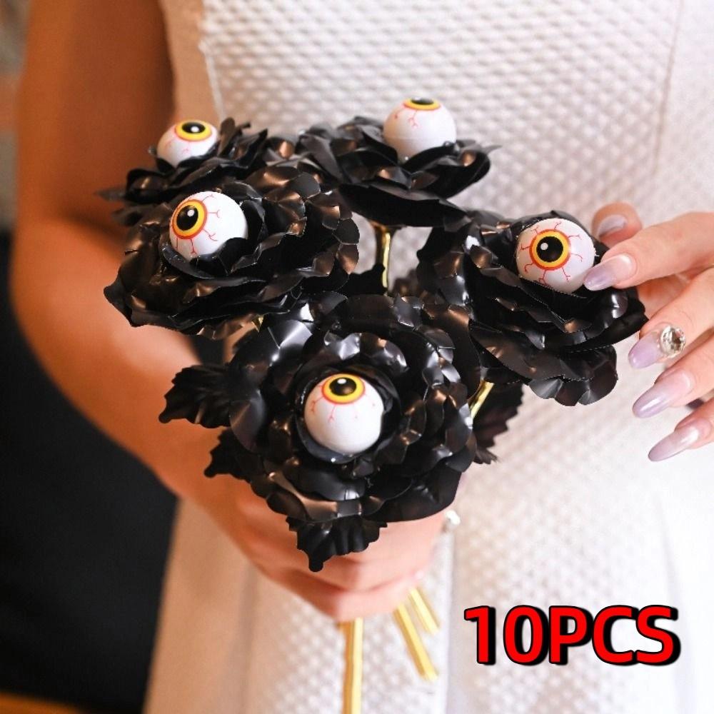 10Pcs Eyeball Design Halloween Eyeball Rose Artificial Fake Flower Bouquet  Halloween Party