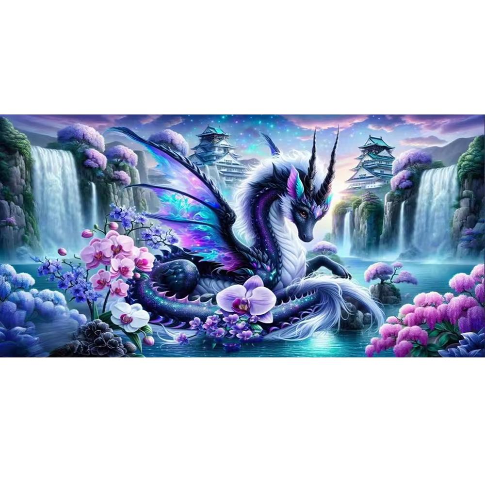 Large Size Mosaic DIY Full Diamond Painting Kits Art Fantastic Dragon and Flowers Embroidery Cross Stitch Rhinestones