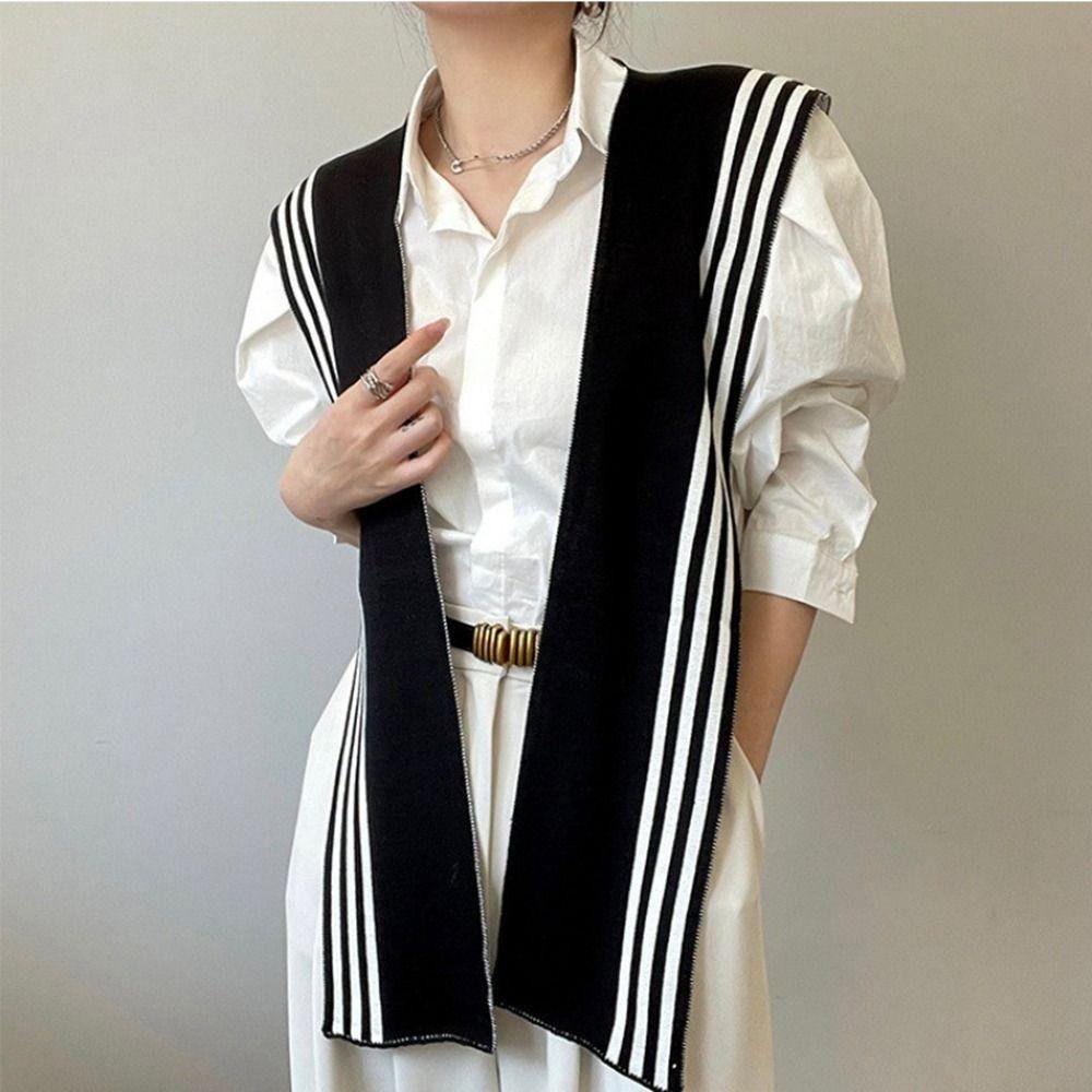 Black and White Striped Black White Striped Shawl Spring and Autumn Knitted Fake Collar