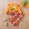 Baby Mädchen Halloween Kürbis Stickerei Pullover Rundhals Langarm Sweatshirt mit Elastischer Taille Schlaghosen Set