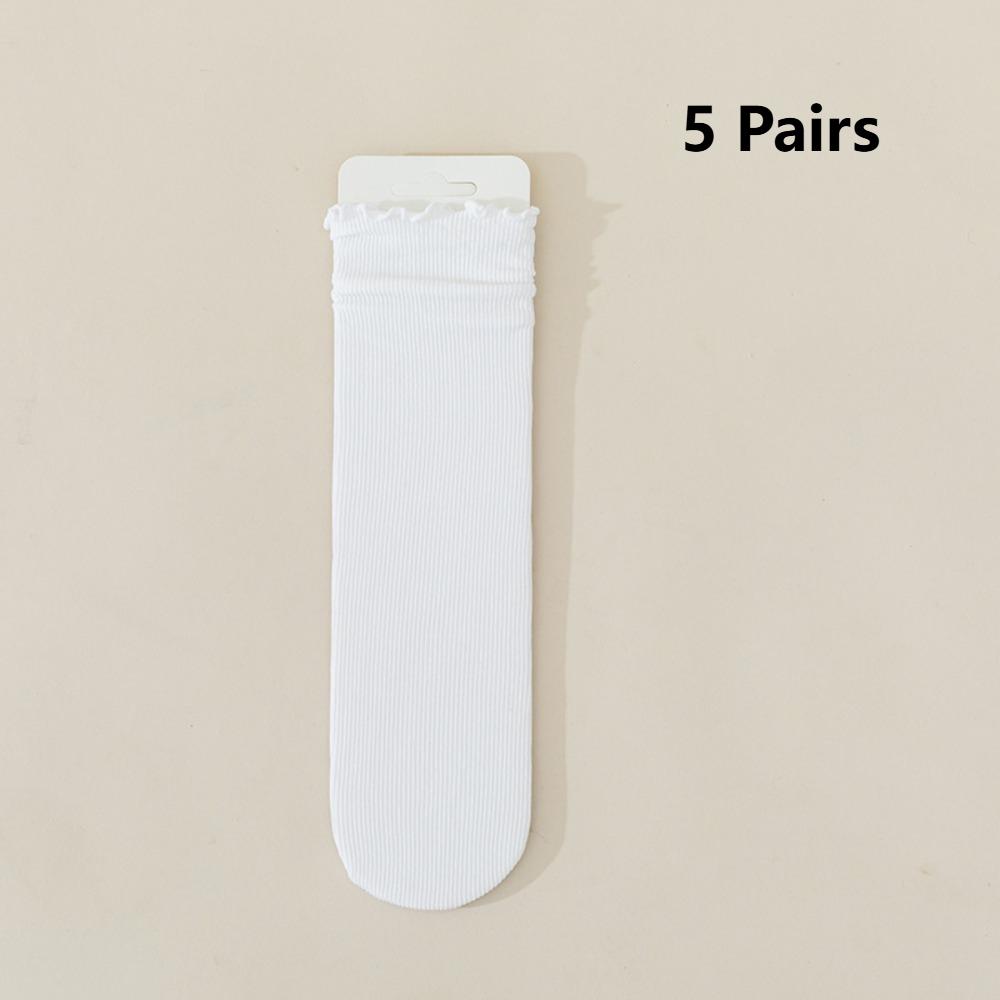 

5 Pairs Ruffled Edge Women Summer Socks Ultra-thin Elasticity Socks Lolita Mid Tube Socks Summer белый