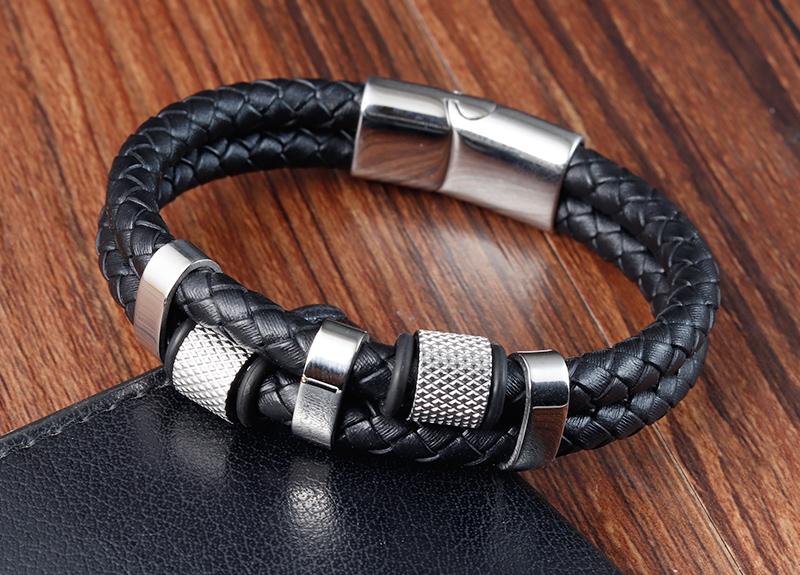New Trendy Chain Men Bracelet Classic Stainless Steel Multilayer Braided Rope Leather Bracelet For Men Charm Jewelry Gifts