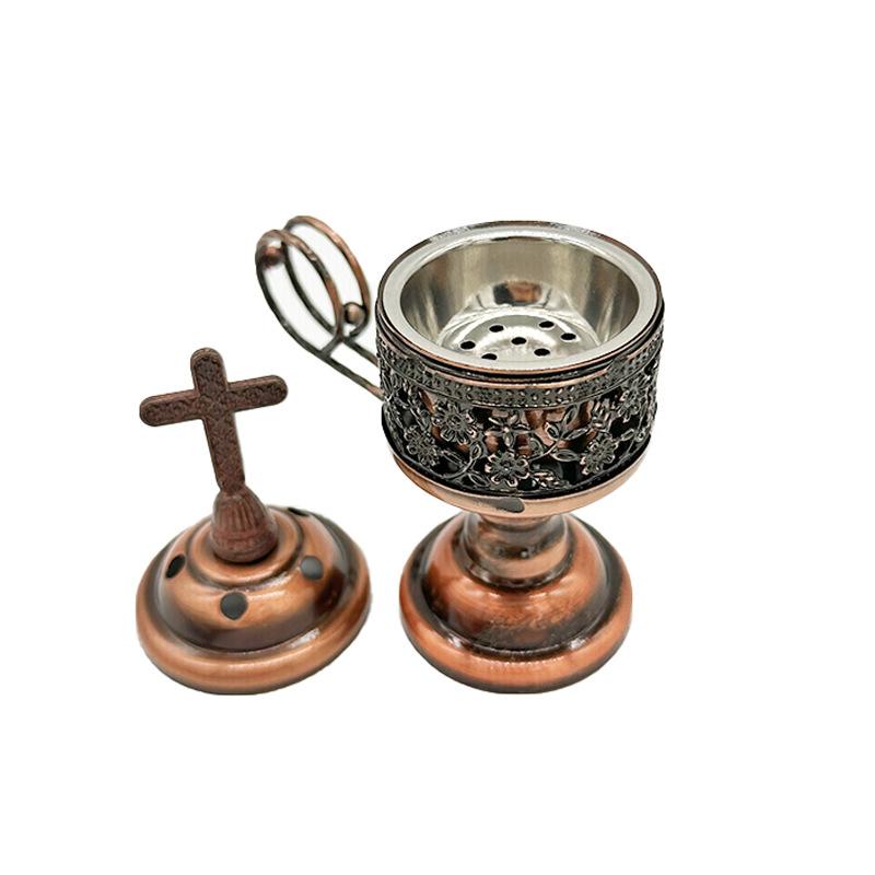 Vintage Metal Cross Incense Burner Indoor Sandalwood Burner Hollow Charcoal Incense Burner Ornament Home Church Decoration