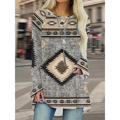 Damen T-Shirt im Vintage-Stil mit Aufdruck in Übergröße, lockere Bluse mit langen Ärmeln, lässige Rundhals-Oberteile, Sweatshirt, Pullover