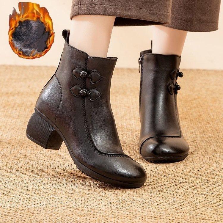 Versatile Fleece Women's Shoes for Autumn and Winter, Warm and Retro Ankle Boots for Women