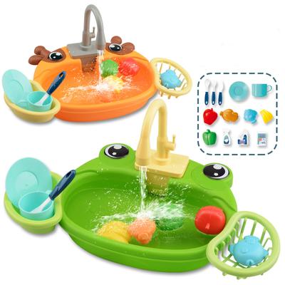 Play House Cartoon Simulation Kitchen Dishwashing Table Electric Faucet Cycle Out Water Parent-child Interaction Children's Toys