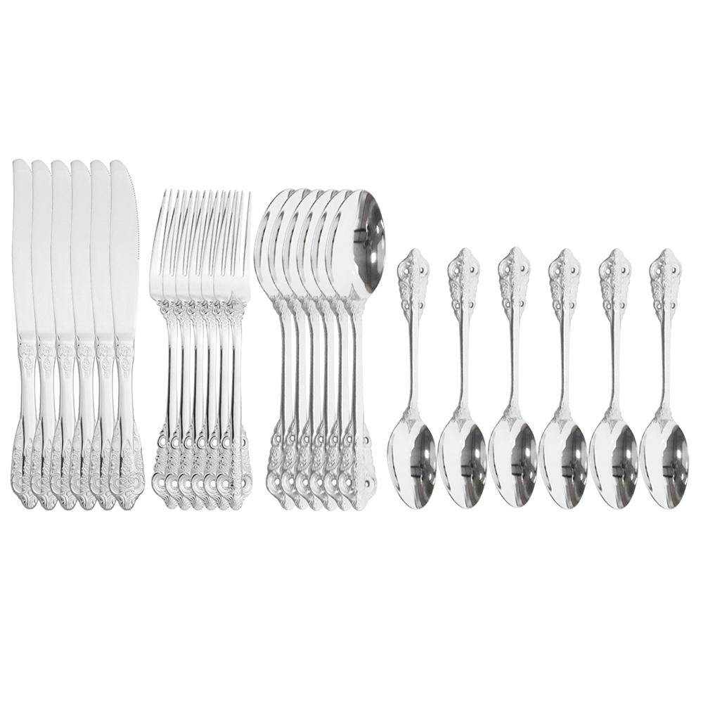 

Набор столовых приборов из 24 предметов, золотые столовые приборы, посуда из нержавеющей стали 18/10 для кухни, нож, вилка, золотая ложка, набор столовых приборов серебряный