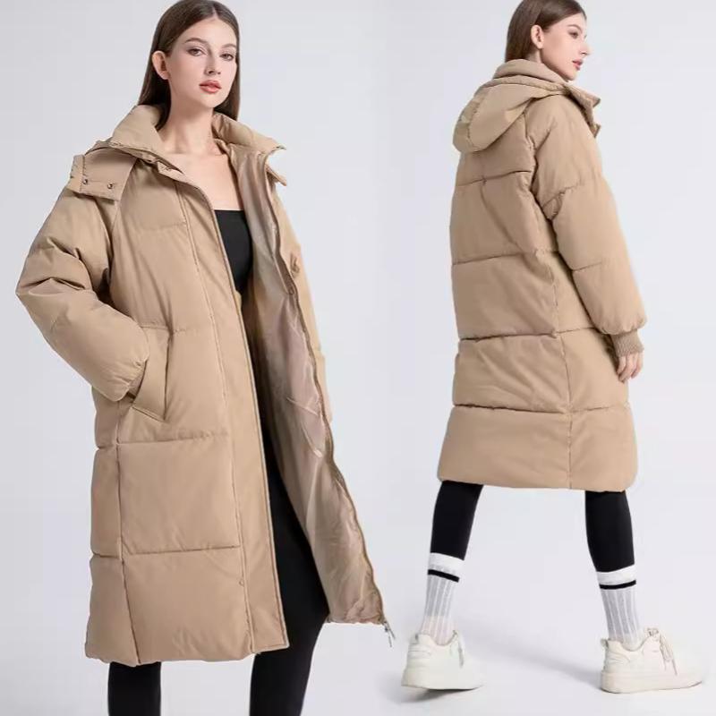 Women's Long Winter Down-Cotton Padded Jacket – Over-the-Knee Padded Coat, Thickened Mid-Length Jacket  Loose Bread-Style Quilted Jacket