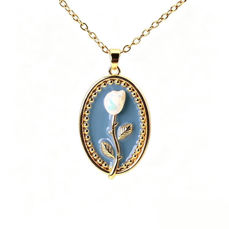 Monet's Garden Pearl Floral Pendant Necklace: Retro Oil Painting Style Clavicle Chain for Women