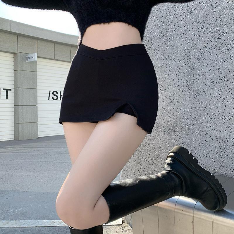 GlowGirl Black Split Mini Skirts Women Summer Sexy Club High Waist Slit Skirt Streetwear Korean Party Fashion Irregular Slim A Line Skirt