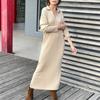 New Pattern Women Autumn Winter Sexy V Neck Long Sleeve Knitted Sweater Dress Long Sleeve Straight Cozy Pullover Slim Dresses