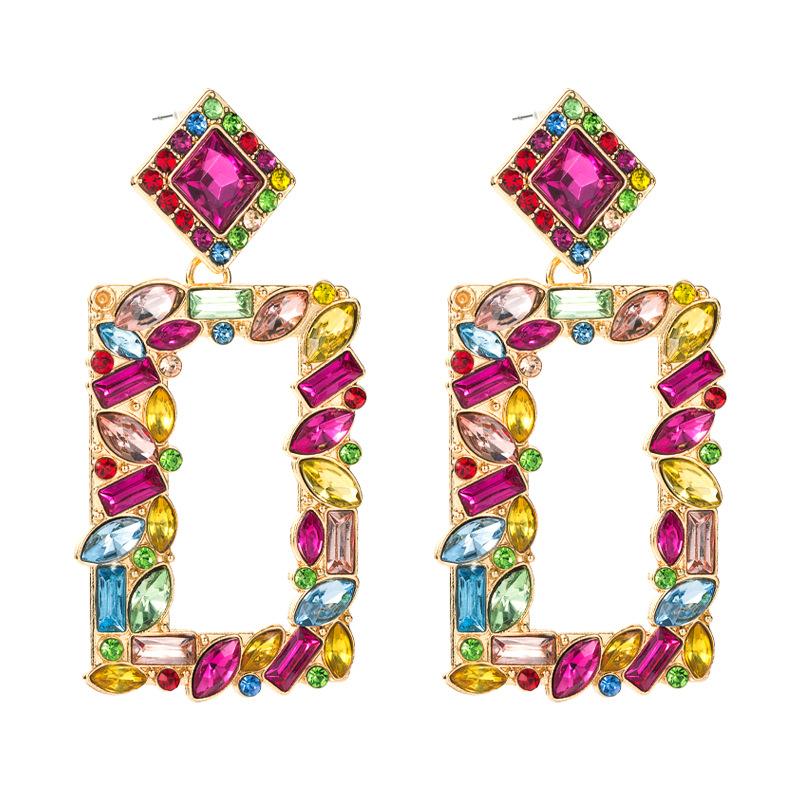 Boucles d'oreilles carrées simples pour femmes, en alliage d'acier et de titane, pendentif en acrylique coloré en cristal, ornements géométriques de porte