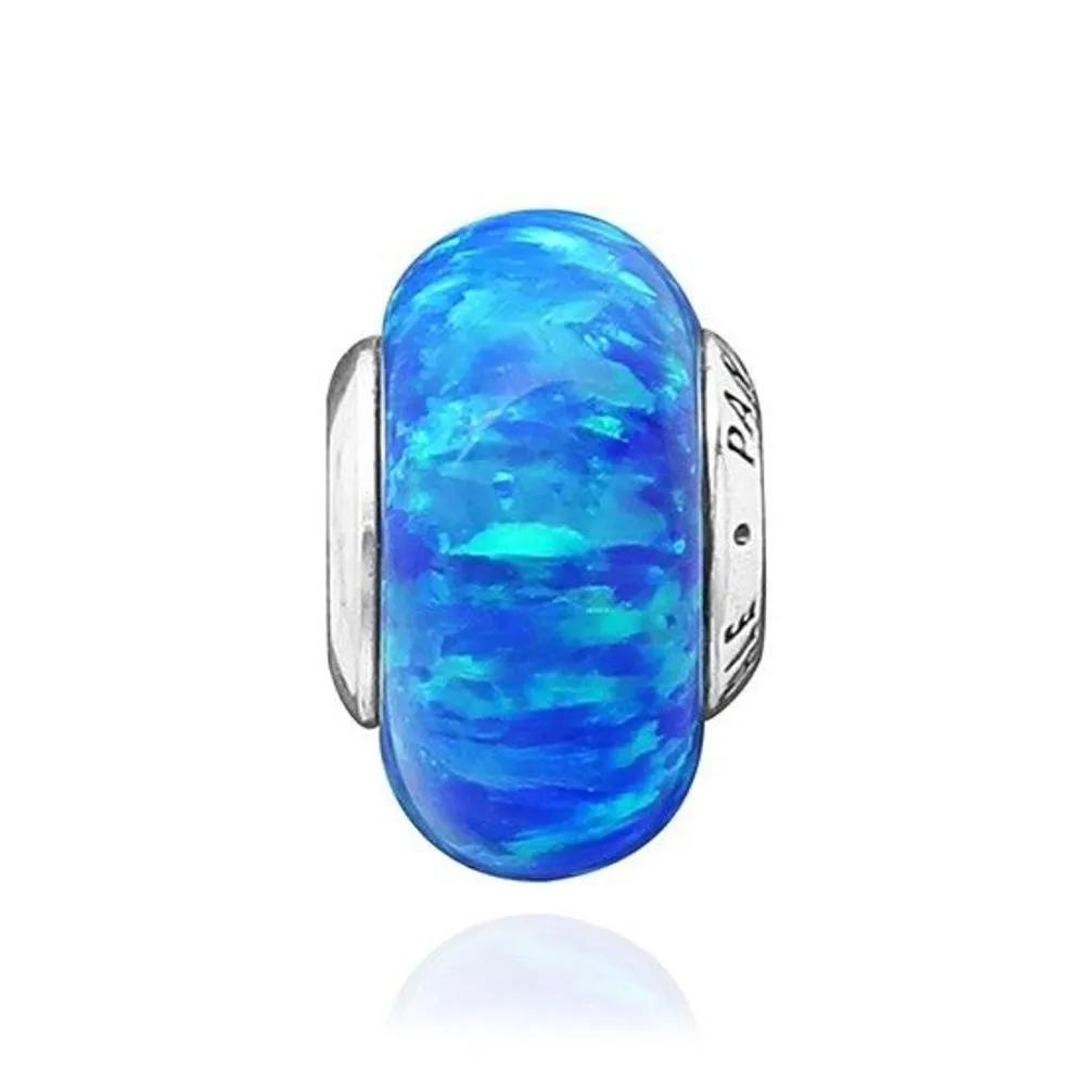 791691C02 Opalescent Ocean Deep Blue Murano Silver Charm