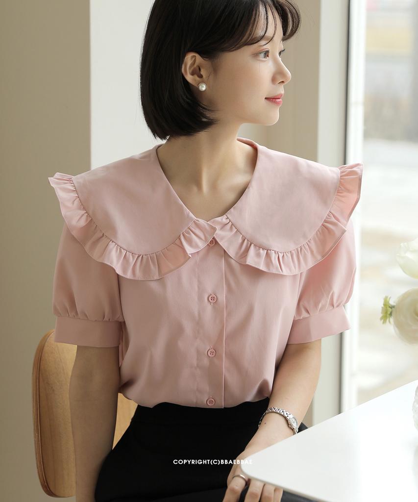 Ppaeppae Big Frill Collar Neck Puff Short Sleeve Blouse
