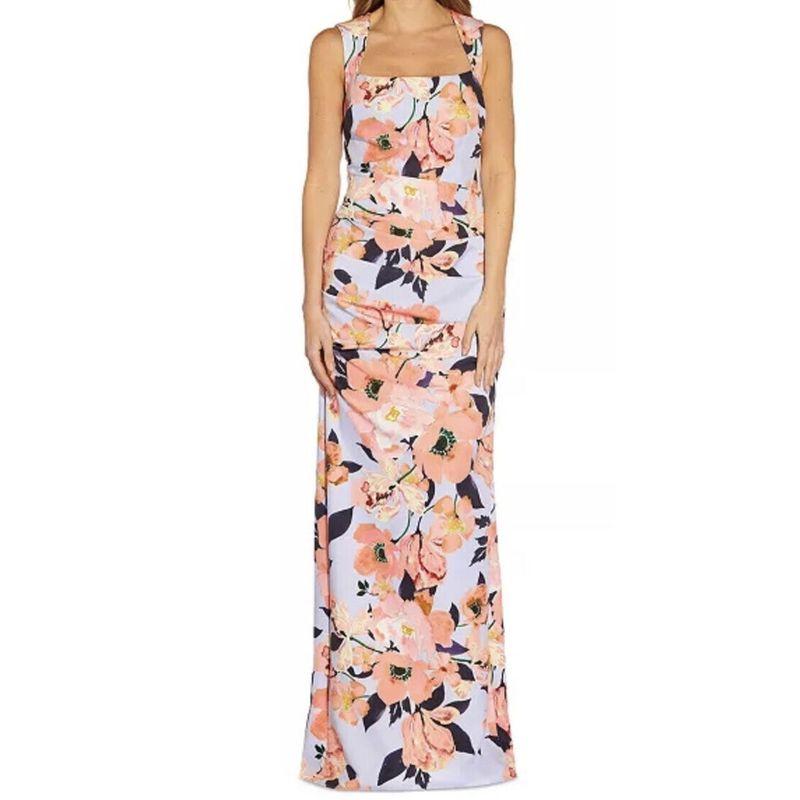 

Export Single Ad Home Exquisite Print Ruched Fashion Lady Banquet Party Square Collar Open Back Plus Size Dress Dress Color 3XL(UK18)