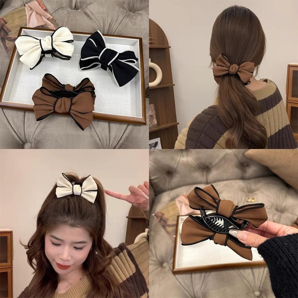 Contrast Trim Bow Hair Claw Clips for Women, Elegant Fabric Bow Hair Clamps, Non-Slip Hair Accessories for Bun and Ponytail Styling