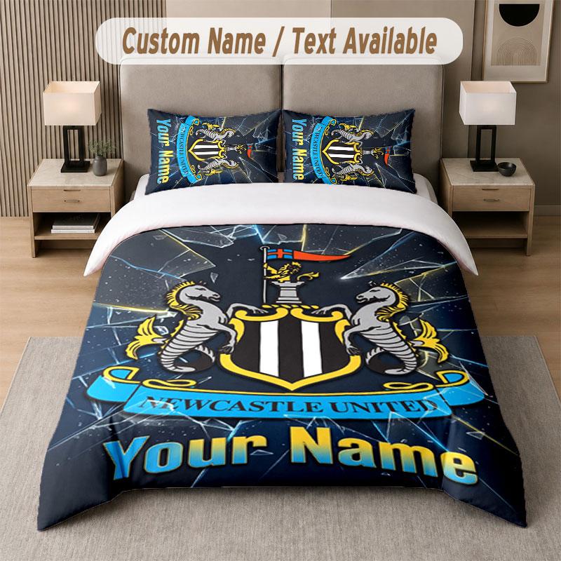 Custom Bedding Set Newcastle United FC Pattern, Print Name Text 1 Duvet Cover Plus 2 Pillowcases Home Textile