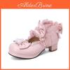 Brand Vangull Women Spring Pumps Plus Size 22265cm Pearl Mesh Bow Ankle Buckle Lolita Shoes Cute Mary Jane Shoes