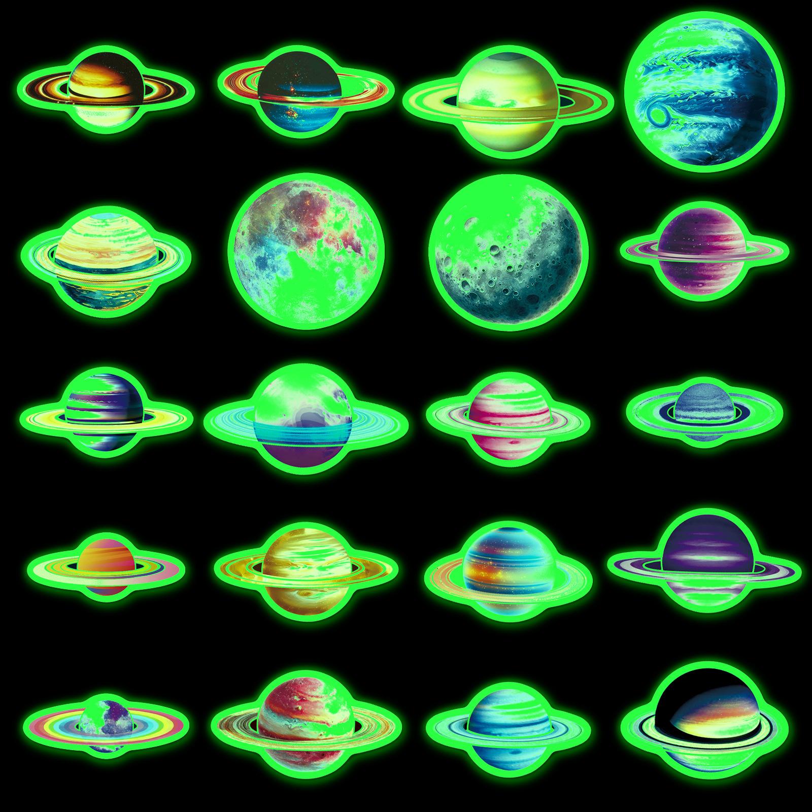 

20 Glow-in-the-Dark Planet Stickers Set, Luminous Decorative Decals Ideal for Personalizing Phone Cases, Laptops, Notebooks