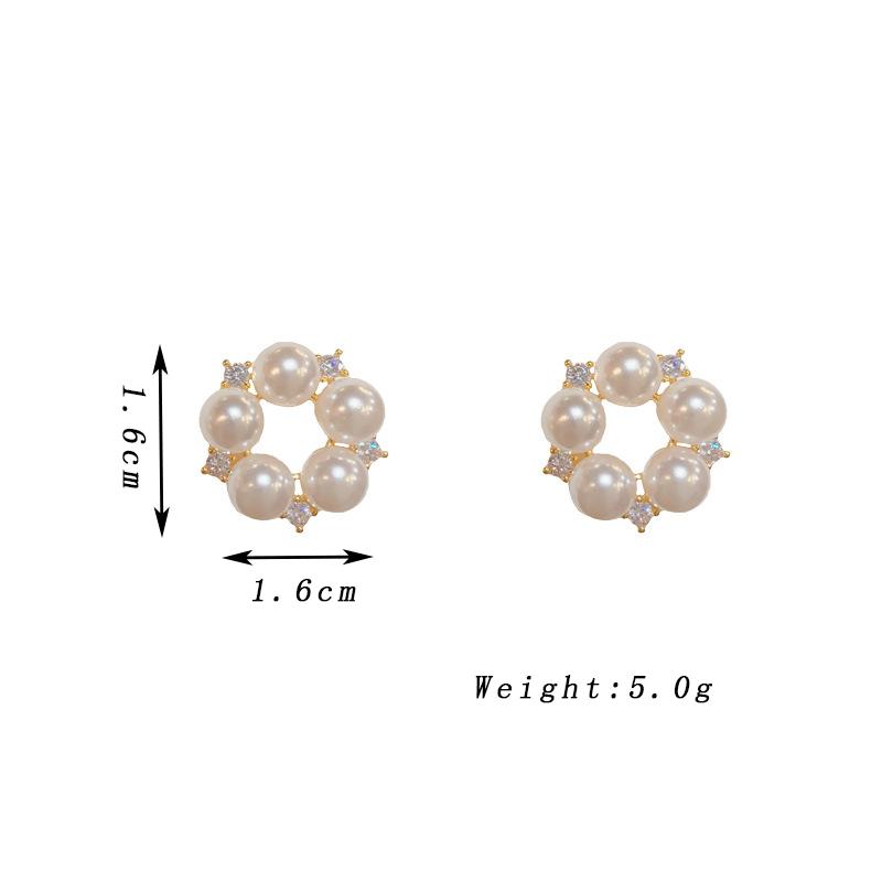 Fashion Imitation Pearl Round Circle Stud Earrings for Women Wedding Party Elegant Jewelry Micro Inlay Rhinestones Accessories