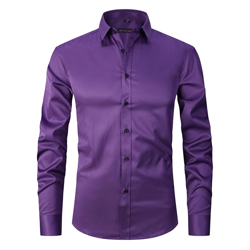 Men's Slim Fit Black Long-Sleeve Business Shirt