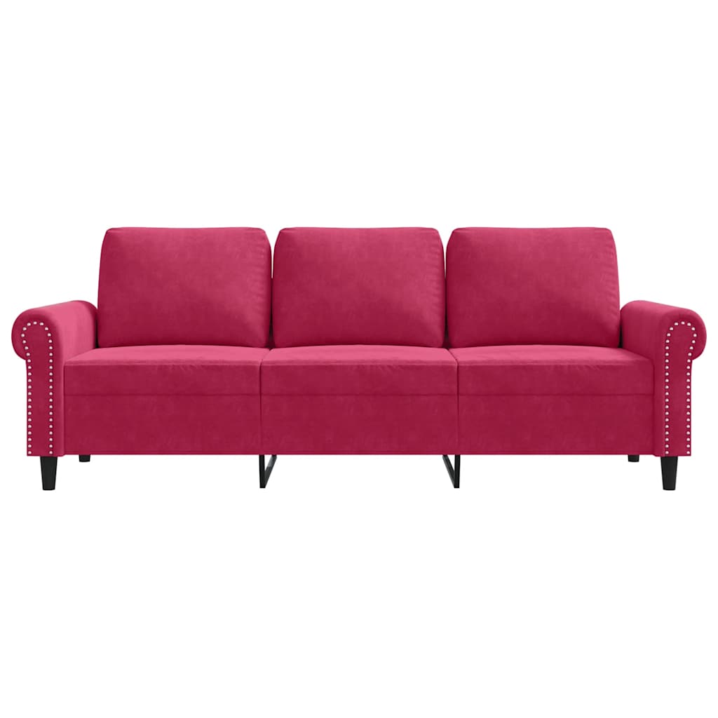 Vidaxl 3-Sitzer-Sofa, Weinrot, 180 cm, Mit Samt bezogen
