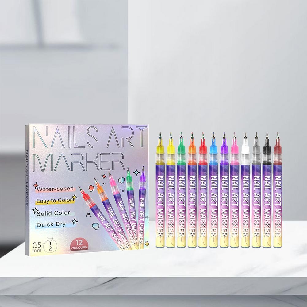 Nail Art Graffiti Pen Set Quick-Drying and Long-Lasting 12 Color DIY Hand Painting Creative Graffiti Beauty Nail Art Tools