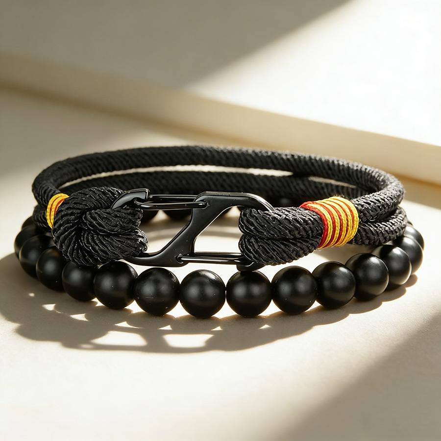 Stylish Men Bracelet Set Selected High Quality 4mm Rope 5 Colors Options 8mm Matte Strand Braslet Casual Wrist Accessories Homme