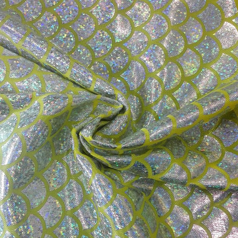 Colorful Laser Fish Scale Pattern Fabric Mermaid Gold Embossing for DIY Toy Decor Stage Performance Costume Fabric