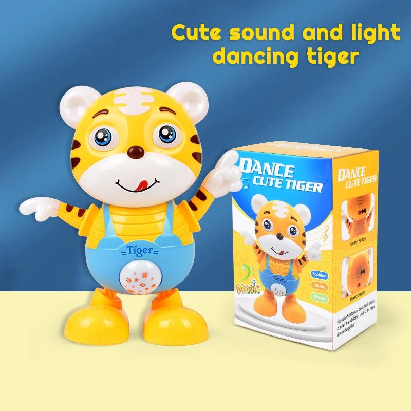 Dancing Electric Toy Cartoon Cute Small Yellow Tiger Doll Home Decor Kid Gift Baby Early Education Musical Dance Light Baby Gift