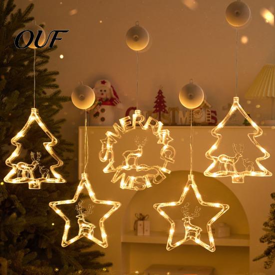 Wall Safe Hanging Light Fixtures LED Christmas Star Window Light, Tree Letter Suction Cup Lamp Reusable Decoration Set for Glass, Battery Operated
