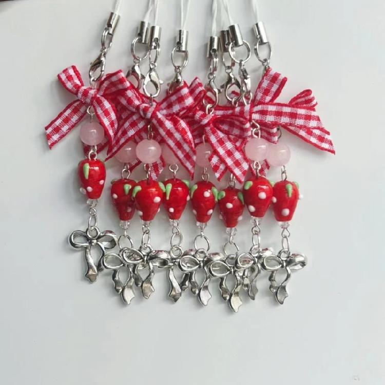 Lovely Phone Charm Colorful Beaded Keychain Acrylic Alloy Keyring Bag Accessory