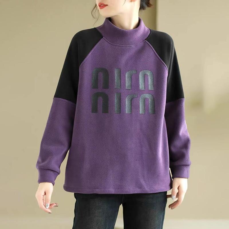 Sweatshirt for Women Cotton Loose Oversized Fleece Thickened Comfortable High Neck Casual Pullover Top Sweatshirt