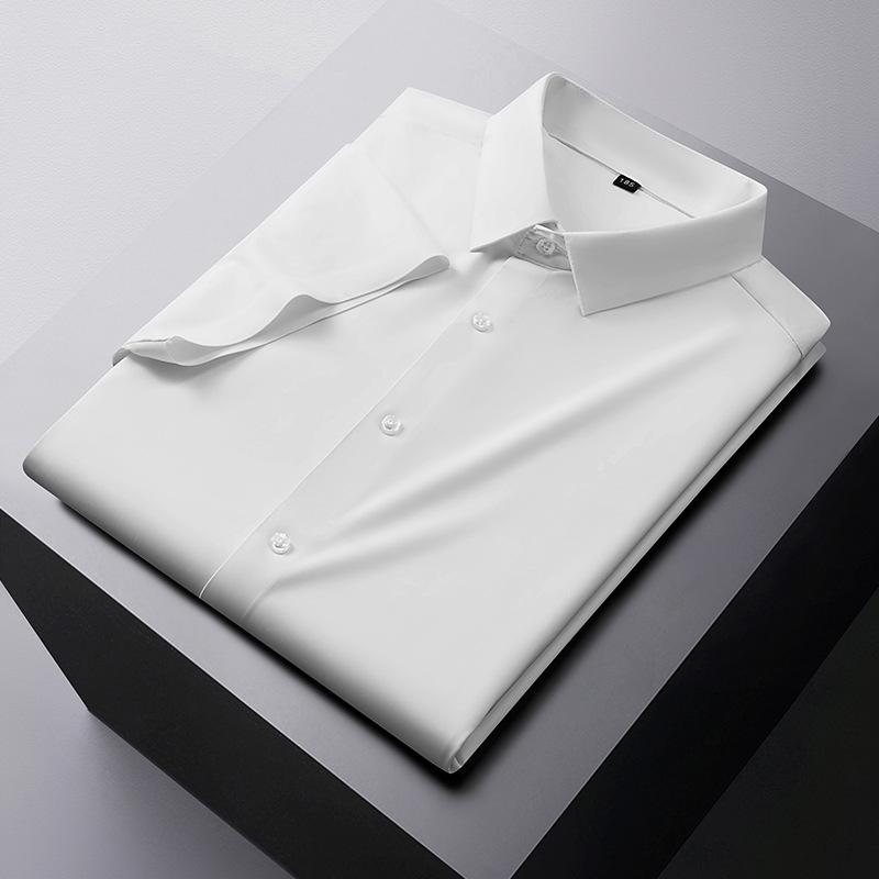 Fat Guy Plus Size Men's Summer New Short-sleeved Shirt, Fat Guy Plus Fat Plus Solid Color Elastic Ice Silk Casual Shirt