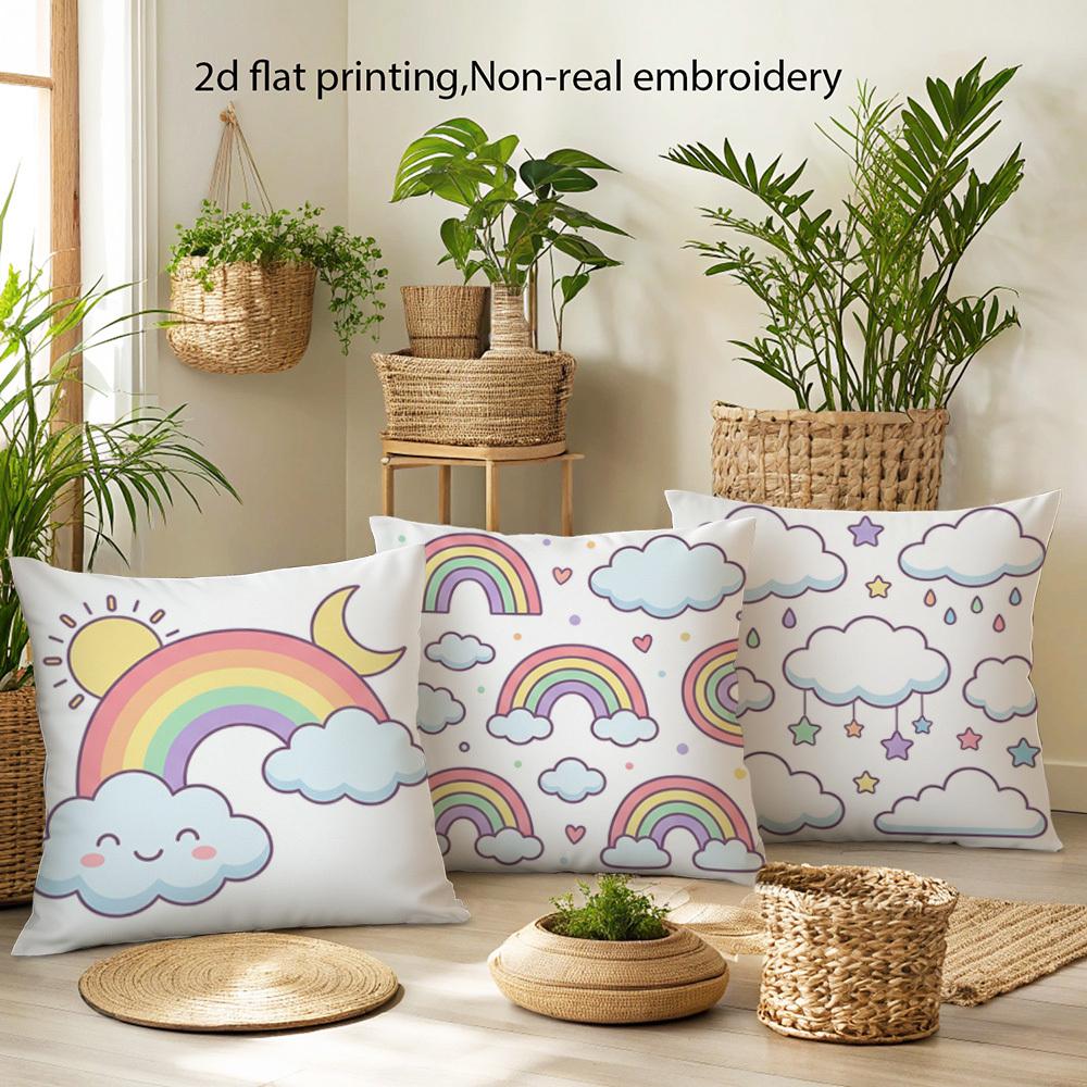 1/4pcs Cute Rainbow Cloud Throw Pillow Covers Kawaii Pastel Sky Home Decor Cushion Cases for Kids Bedroom Living Room