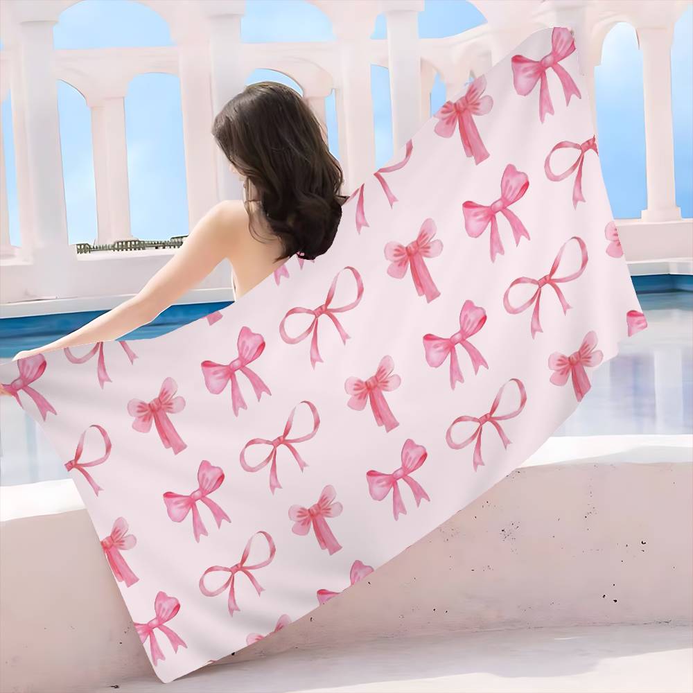 

Beautiful Pink Bowknot Microfiber Beach Towel Absorbent Quick Dry Soft Yoga Swimming Resort Mountain Climbing Towel W40*H60(CM)