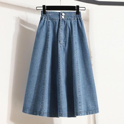 Lockerer mittellanger Jeansrock für Damen, lässiger Rock mit hoher Taille