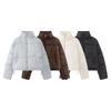 Women Slim Fit Long Sleeve Stand Collar Solid Cotton Padded Coat