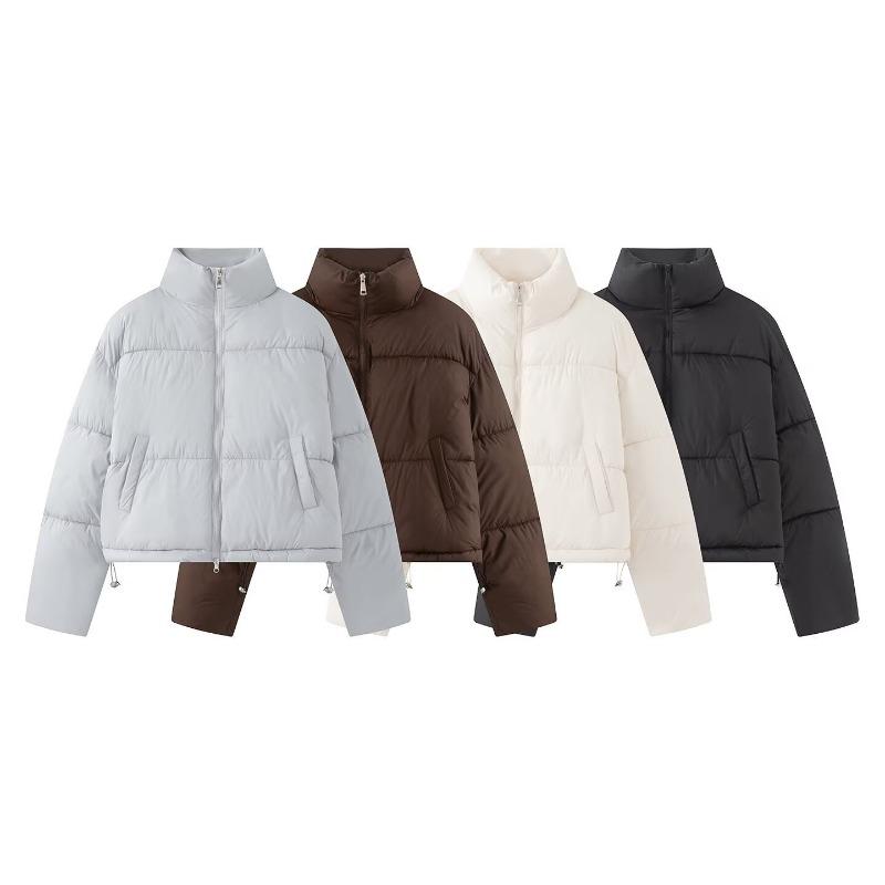 Women Slim Fit Long Sleeve Stand Collar Solid Cotton Padded Coat