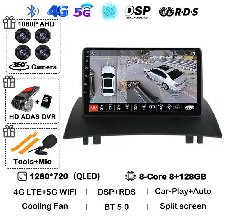 Android 14 Carplay Auto For Renault Megane 2 2002 2003 2004 2005 2006 2007 2008 2009 Multimedia Car Radio Player WIFI+4G Stereo